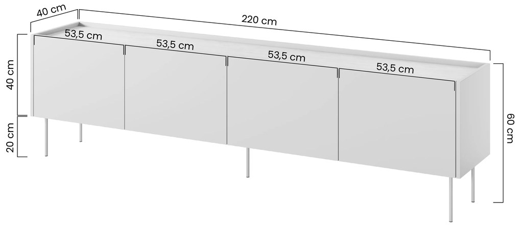 Szafka RTV Desin 220 cm z metalowymi nogami - oliwka / dąb nagano