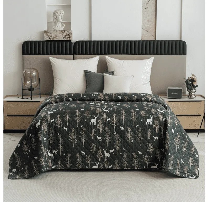 Narzuta na łóżko ze wzorem OAK DEER, ciemnozielony Rozmiar: 170 x 210 cm