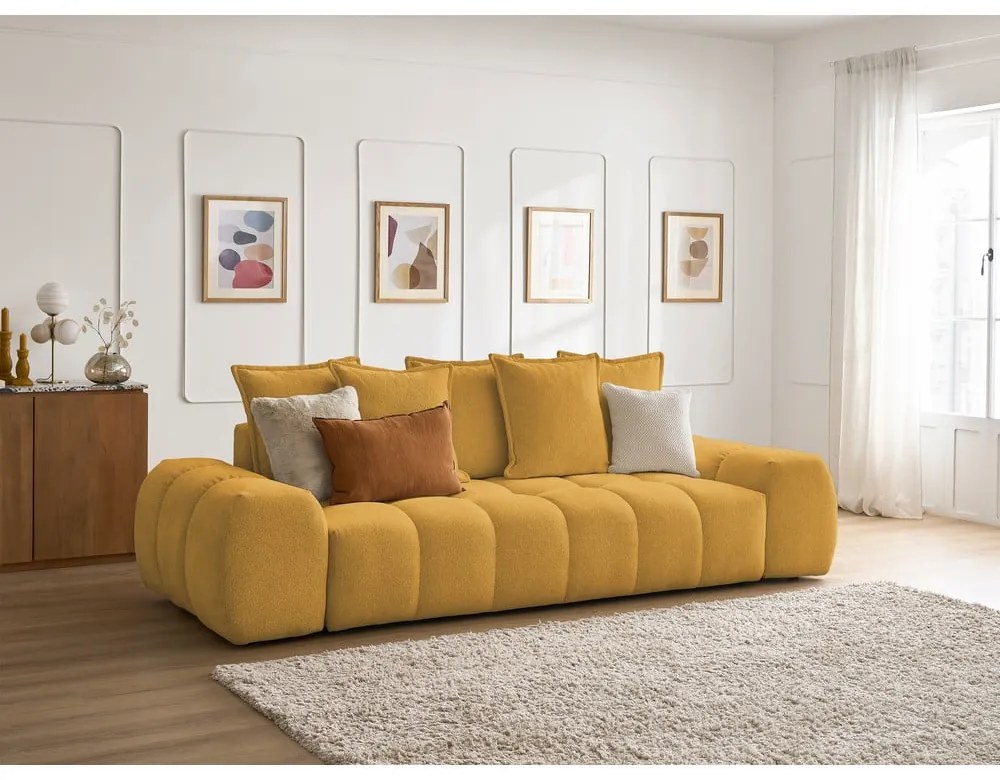 Musztardowa sofa z tkaniny szenilowej 278 cm Everest – Bobochic Paris