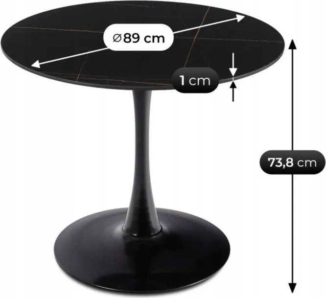 Stół Okrągły SANDER 89 cm Ceramiczny Czarny do Salonu Nowoczesny Glamour