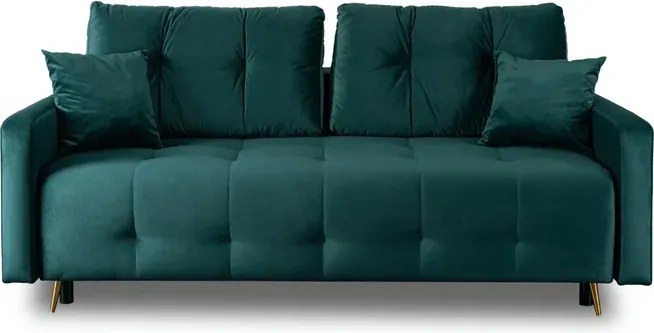 Sofa z Funkcją Spania SEUL Rozkładana Dwuosobowa Welurowa Zielona do Salonu