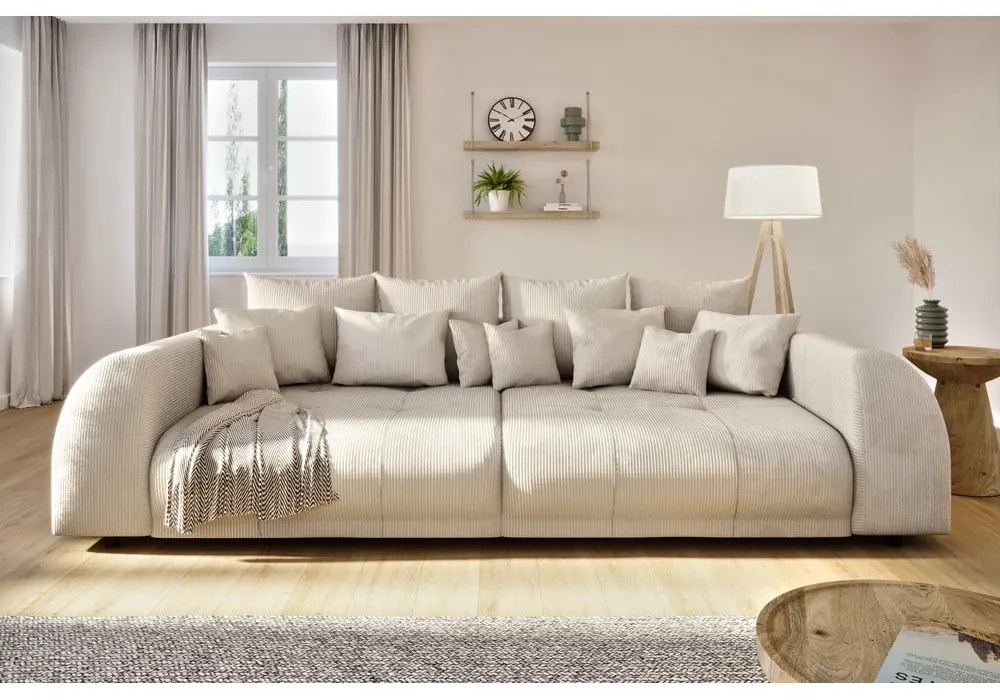 Kremowa sztruksowa sofa 310 cm Vanessa – Ropez