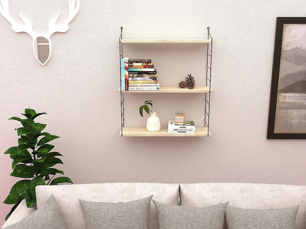 Półka ścienna – 72 cm x 85 cm x 20 cm – Traverten – Płyta wiórowa pokryta melaminą