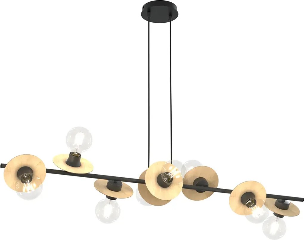 Nowoczesna lampa wisząca czarny + drewno - 2X D160 C1-F51