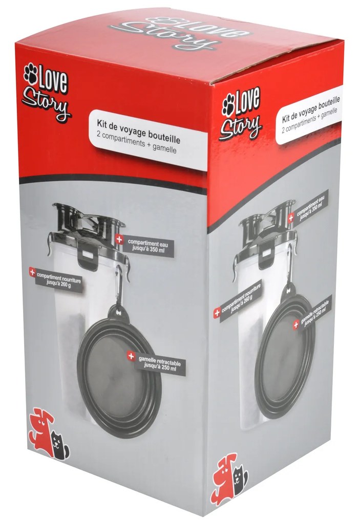 Zestaw podróżny dla psa i kota, butelka na wodę i karmę + składana miska