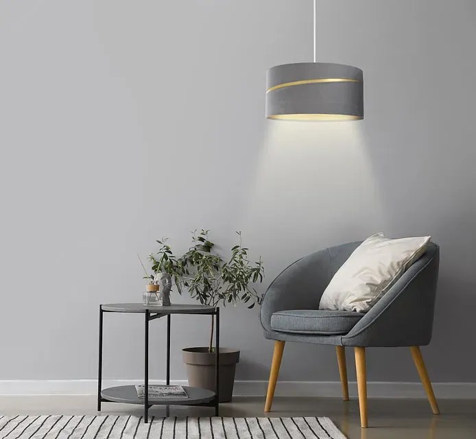 Szara lampa wisząca z welurowym kloszem - A338 K5-C83