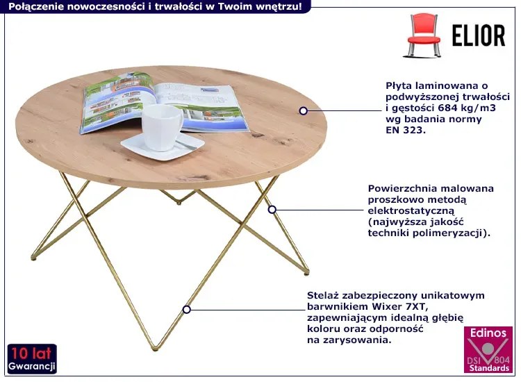 Okrągły stolik kawowy z metalowym stelażem dąb artisan - Murilo 3X