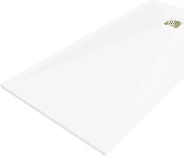 Mexen Stone+ brodzik kompozytowy prostokątny 160 x 70 cm, biały, maskownica złota - 44107016-G