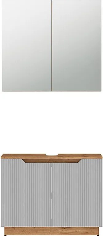 Zestaw mebli łazienkowych dąb/szary w paski 79.6x32x62.1 lotta