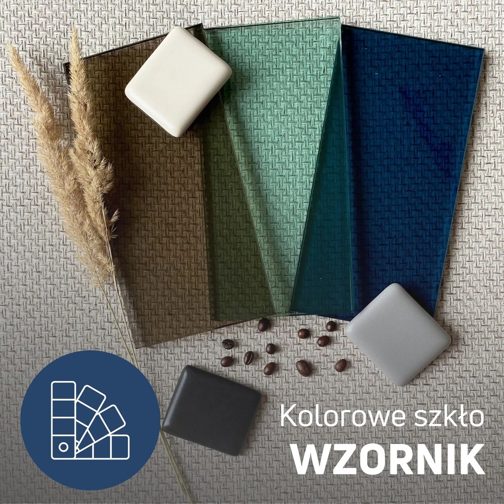 Ścianka prysznicowa WALK IN FIX niebieska 8mm MOLIS NATURE Blue Round MASSI | rożne rozmiary : Kolor profili kabiny - złoty szczotkowany, Szerokość ścianki - 90 cm , Typ montażu - WALK in FIX (Do ściany)