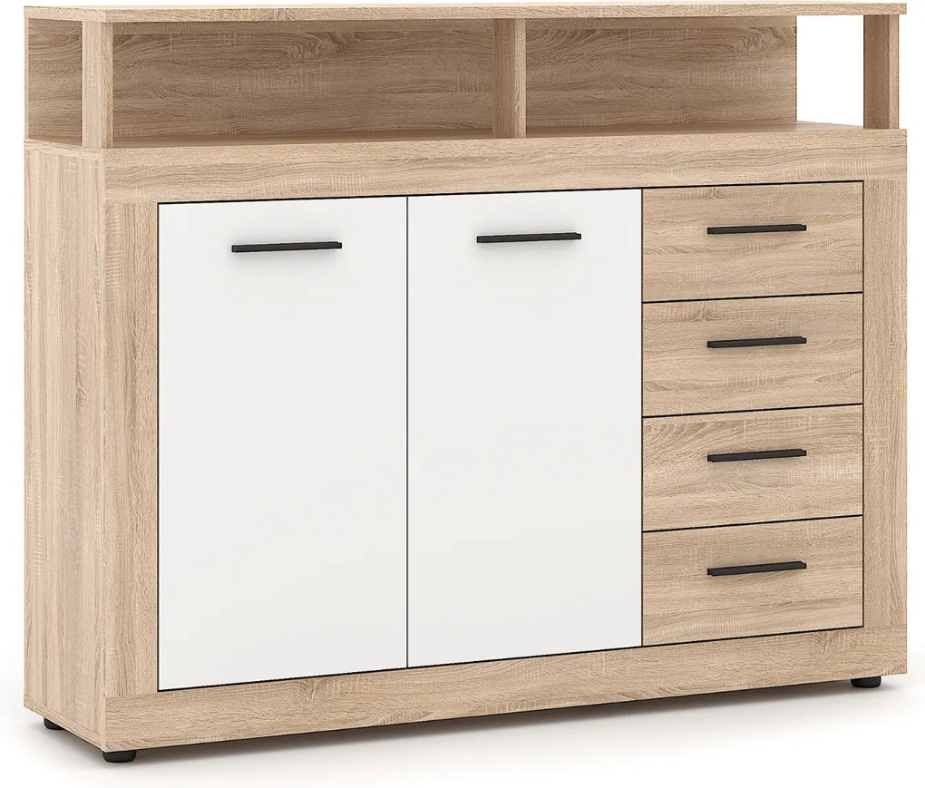 Komoda Dwudrzwiowa BLAGO MIDI A 119,5 cm z Szufladami Dąb Sonoma/Biały Nowoczesna