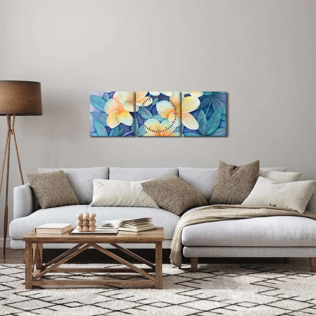 Obraz - Tropikalne krzewy (z zegarem) (90x30 cm)