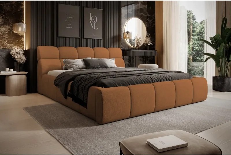 Łóżko GIULIA tapicerowane z pojemnikiem na pościel kolor Pomarańczowy WERSAL