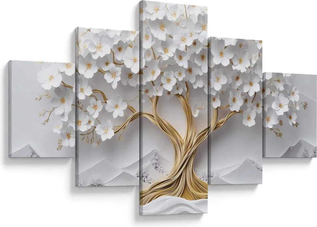 Obraz – Eleganckie drzewo życia 3D pełne kwiatów (125x70 cm)