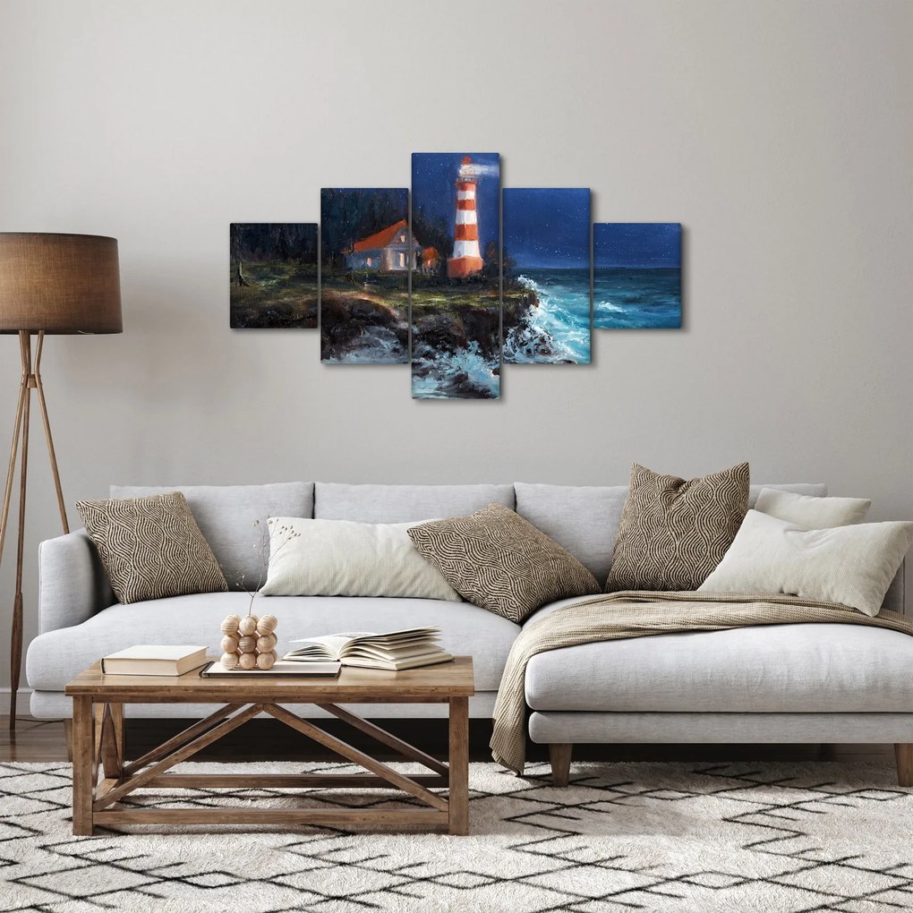 Obraz - Latarnia morska na brzegu oceanu, akwarela (125x70 cm)