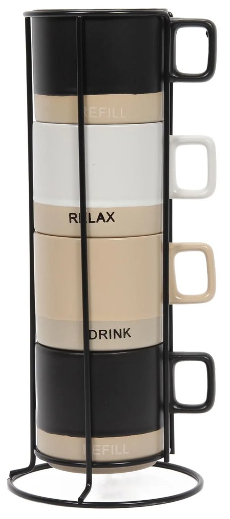 Zestaw 4 filiżanek na stojaku LUCA, 4 x 240 ml