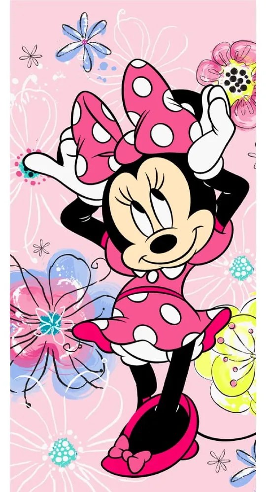 Różowy bawełniany ręcznik dziecięcy 70x140 cm Minnie "Pink bow" – Jerry Fabrics