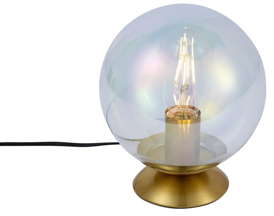 Lampa stołowa w stylu Art Deco mosiężna ze szkłem dymnym tęczowym - Pallon