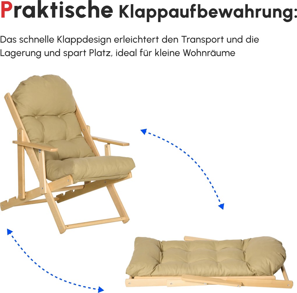 HOMCOM Fotel Akcentowy, Fotel Relaksacyjny, Regulowane Oparcie, Rama z Drewna Bukowego, do 120 kg, Brązowy