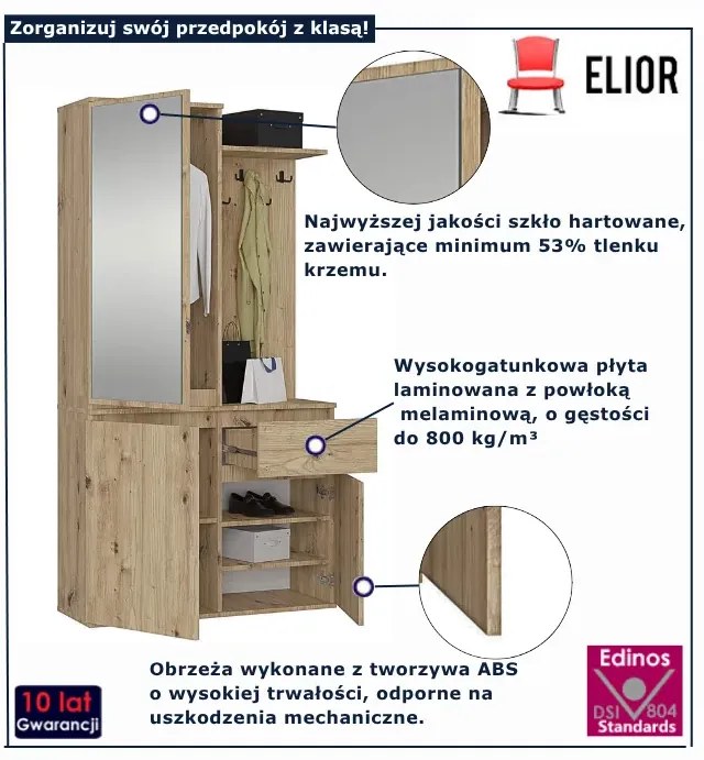Garderoba z lustrem dąb artisan M7-M75