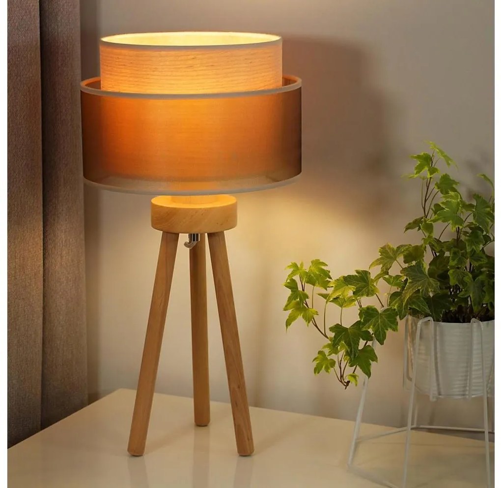 Duolla - Lampa stołowa WOOD BOHO 1xE27/15W/230V śr. 25 cm miedziany/brązowy/beżowy