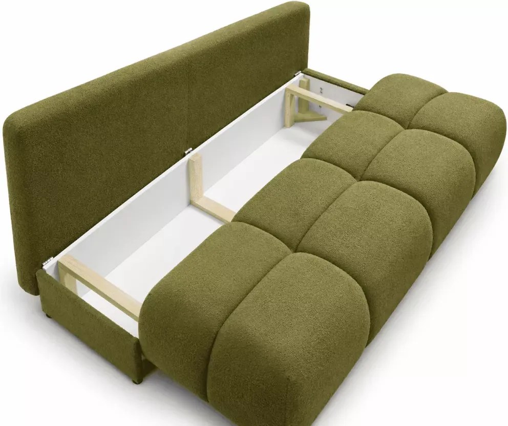 Sanvi – nowoczesna kanapa z funkcją spania, pojemnikiem na pościel i zaokrągloną, elegancką linią designu