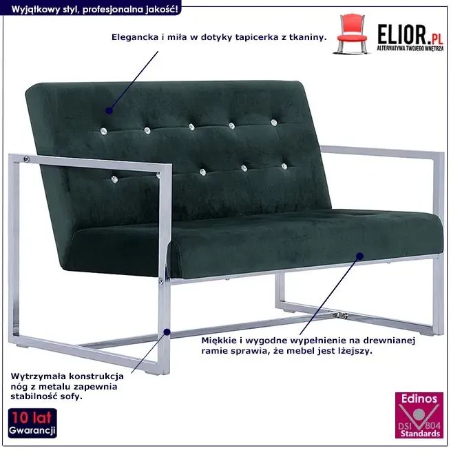 Zgrabna 2-osobowa sofa Aparro - ciemnozielona