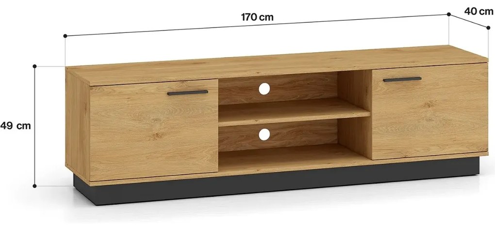 Szafka RTV BRONX 2D 170cm dąb/czarna ML MEBLE
