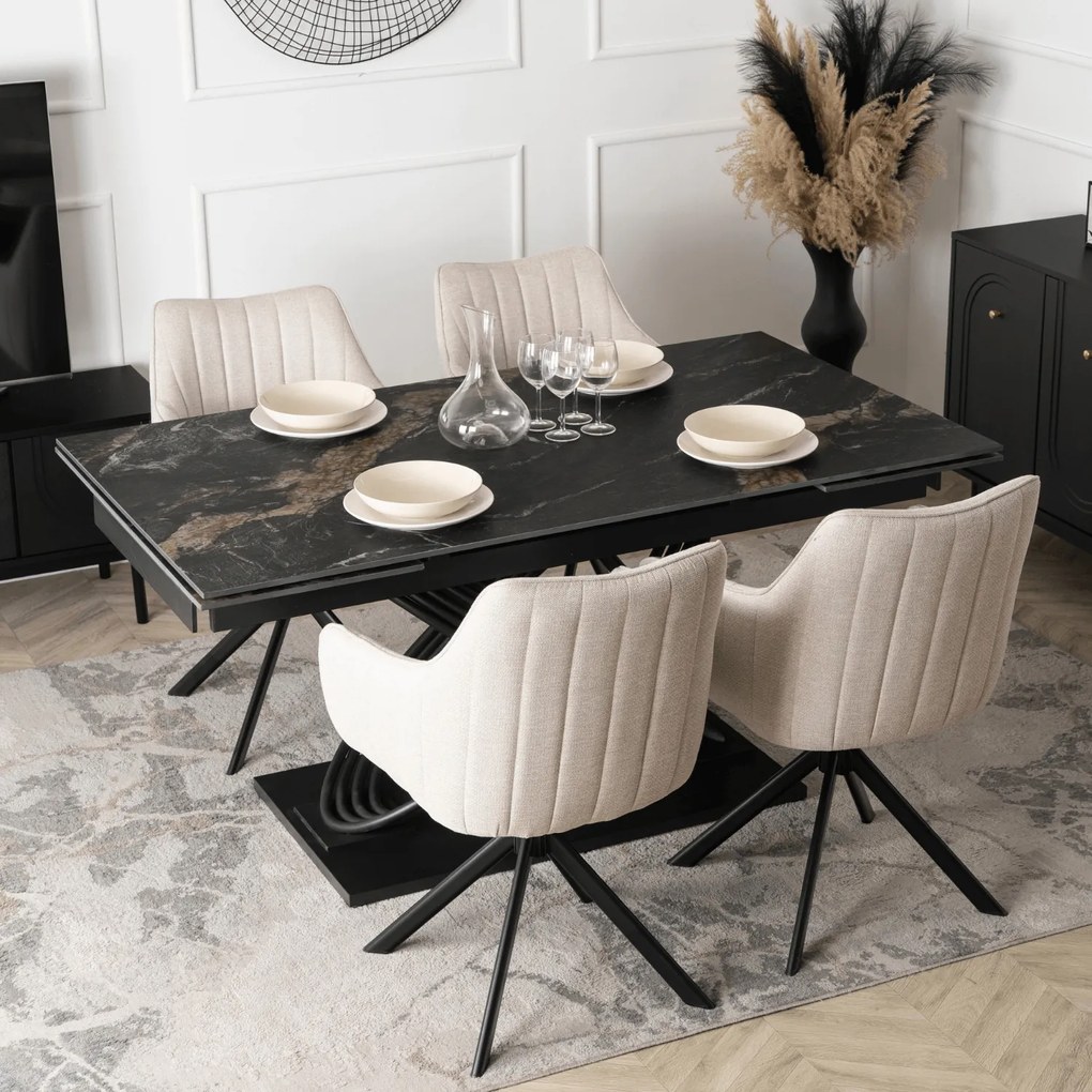 Stół Rozkładany Prostokątny IBIZA 160-240 cm Ceramiczny Czarny Marmur do Jadalni Nowoczesny Loft