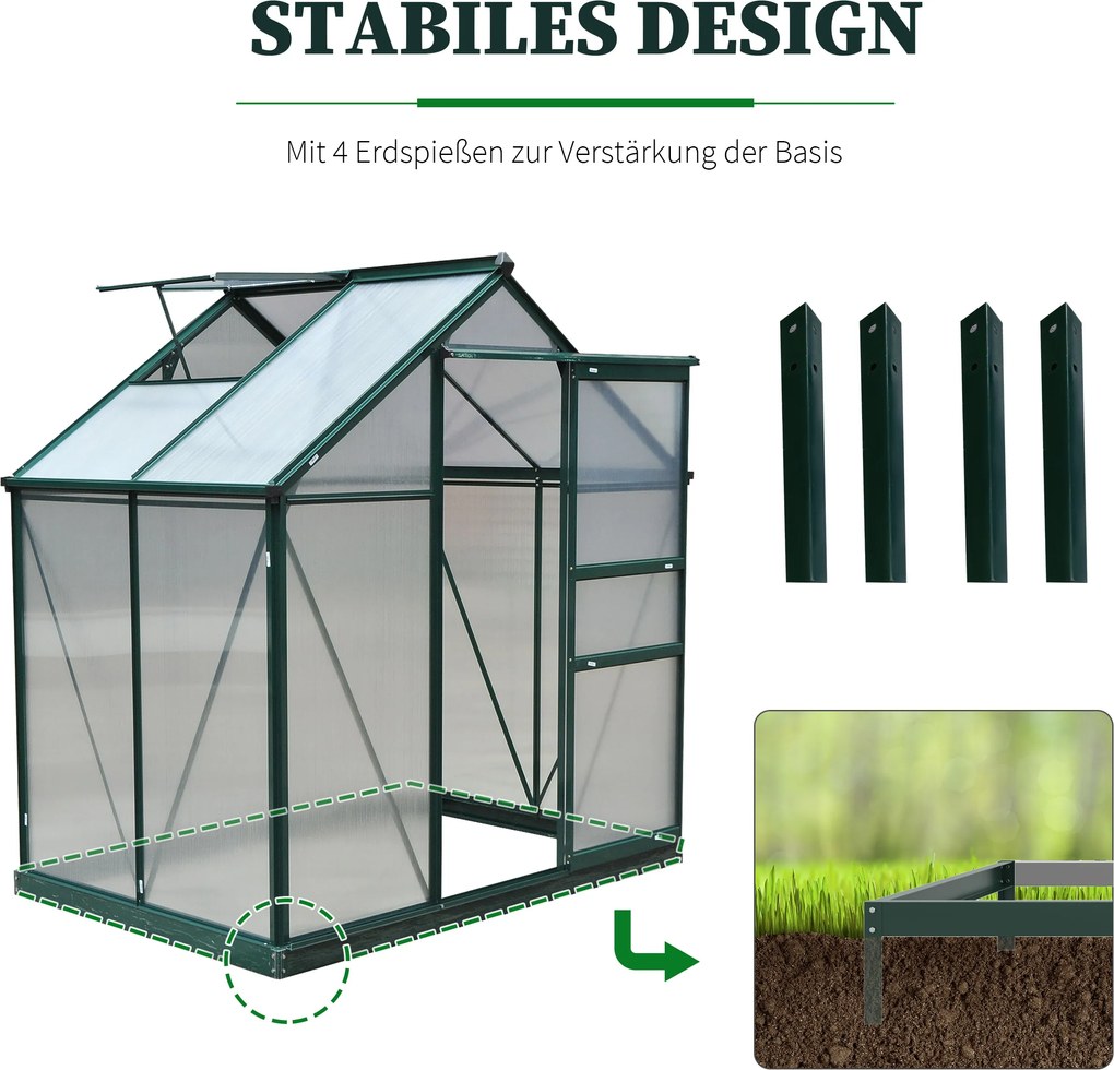 Szklarnia Outsunny z oknem dachowym, 190 x 132 x 201 cm, Zielona+Przezroczysta, Pomidorarnia z fundamentem