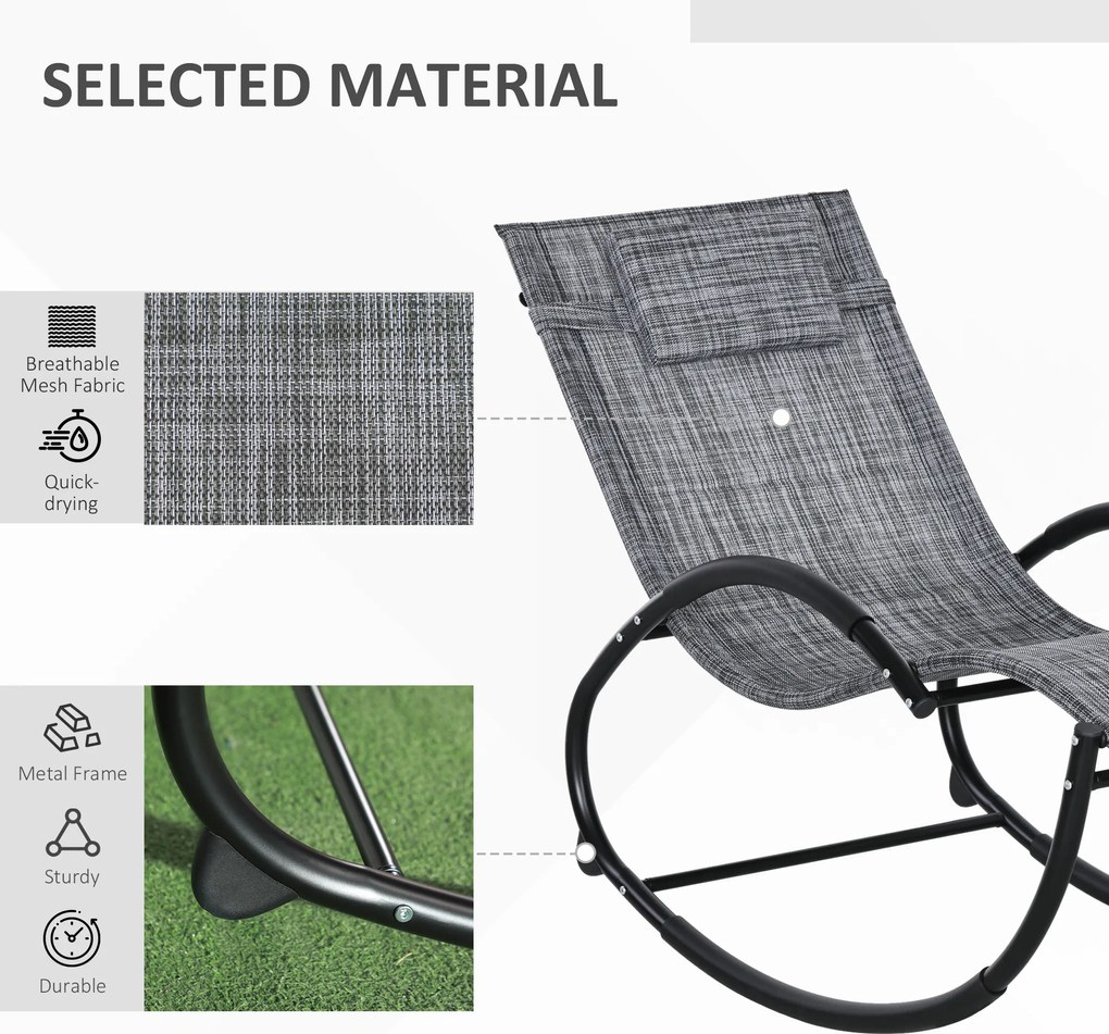 Outsunny Fotel bujany ogrodowy Leżak, w tym Poduszka pod głowę, 155 cm x 61cm x 88 cm, Szary