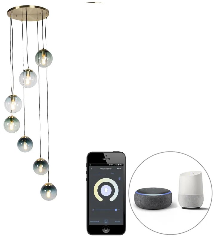 Inteligentna lampa wisząca mosiądz 7-świateł w tym WiFi ST64 - Pallon ArtDeco Oswietlenie wewnetrzne