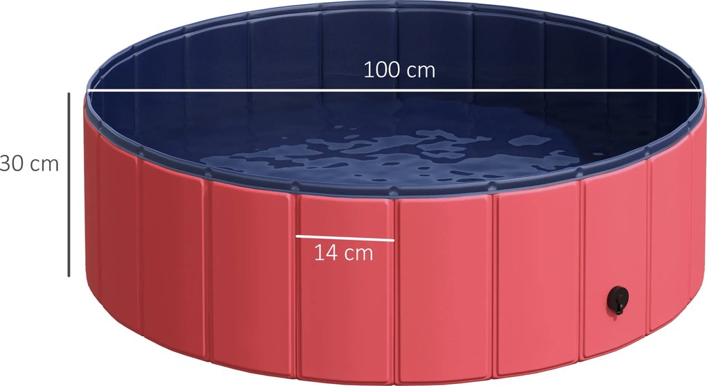 PawHut Basen dla psów brodzik do pływania kąpielowy czerwony tworzywo i drewno Ø100x30cm | Aosom PL