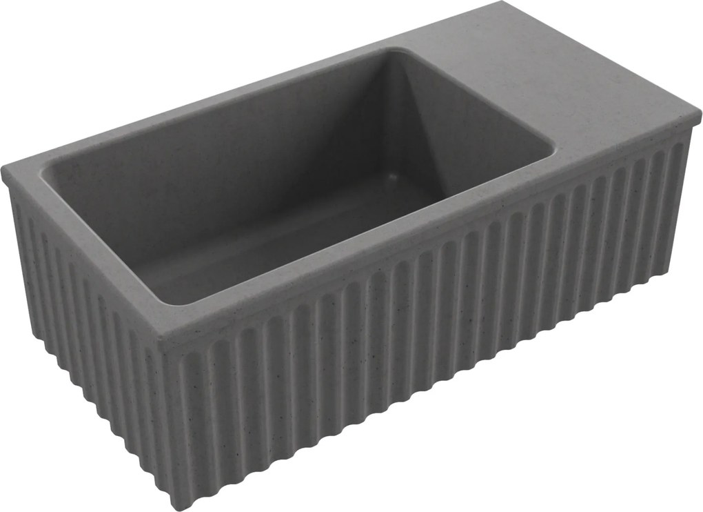 Umywalka betonowa ryflowana nablatowa / wisząca prostokątna 60 x 30 cm WELLE | różne kolory : Kolor - Popielaty, Typ montażu - nablatowa