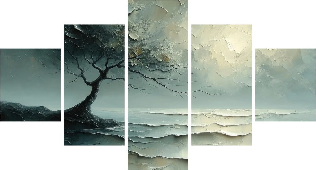 Obraz - Obraz olejny przedstawiający drzewo z oceanem (125x70 cm)