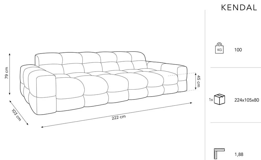 Ciemnoniebieska aksamitna sofa 222 cm Kendal – Micadoni Home