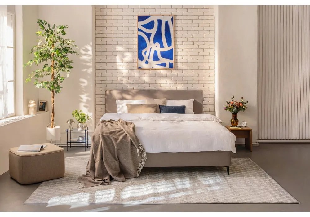Szarobrązowe tapicerowane łóżko dwuosobowe z materacem i stelażem 180x200 cm Noira Slim – Bonami Selection