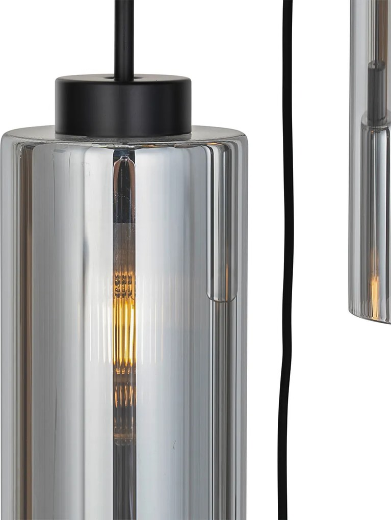 Lampa wisząca art deco czarna z przydymionym szkłem 7-świateł - Laura