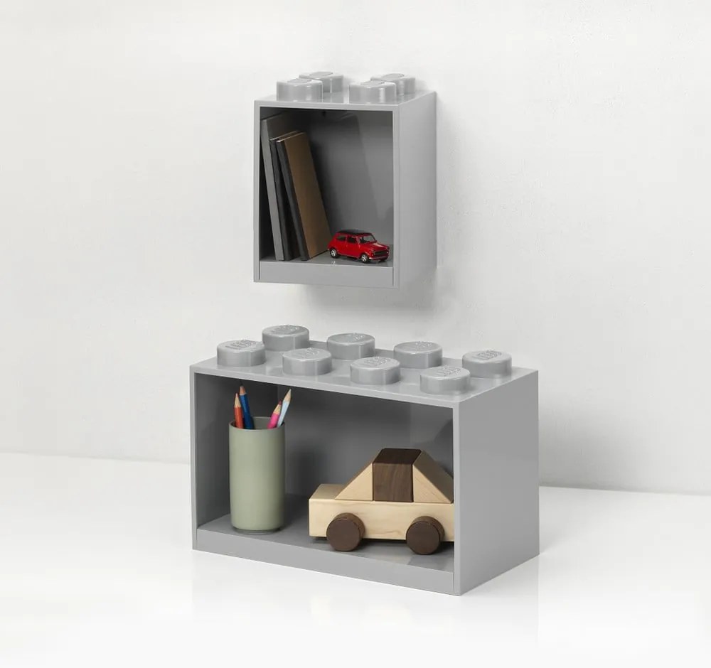 Zestaw 2 dziecięcych szarych półek ściennych LEGO® Brick