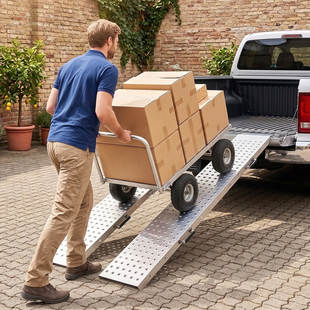 HOMCOM Zestaw 2 ramp składanych z metalu, rampa progowa z uchwytami do 400 kg, dla opon do 22,5 cm | Aosom PL