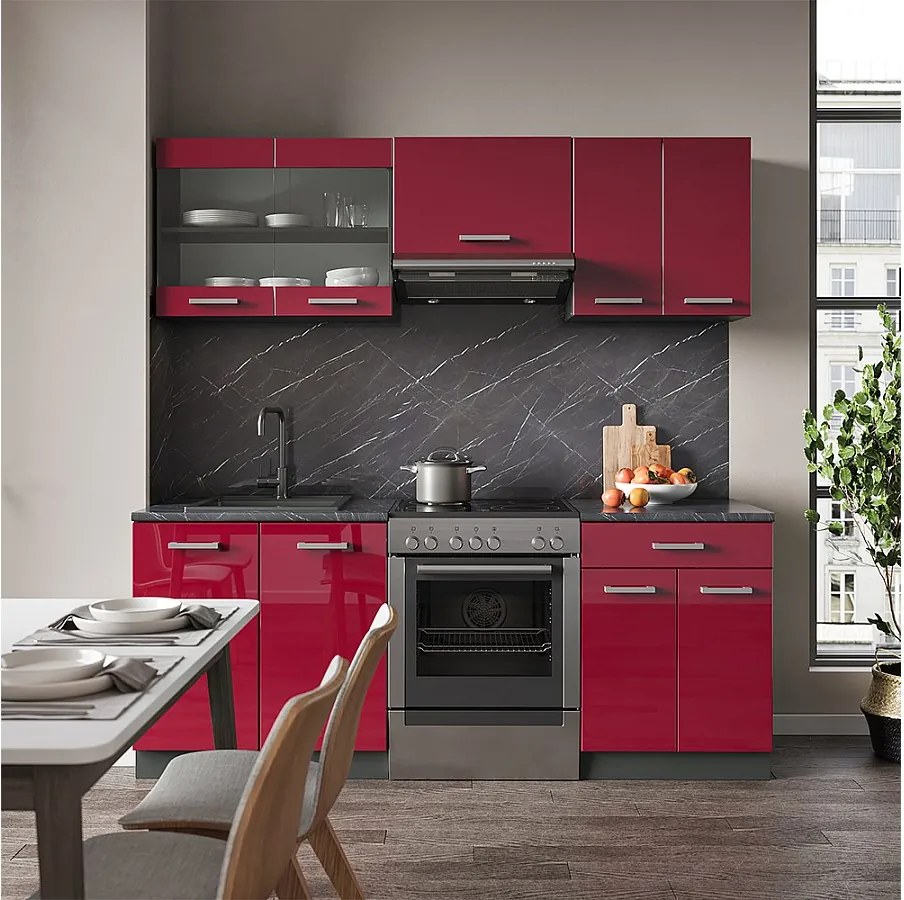 Aneks kuchenny czerwony wysoki połysk/antracyt 200x60x81.6 r-line