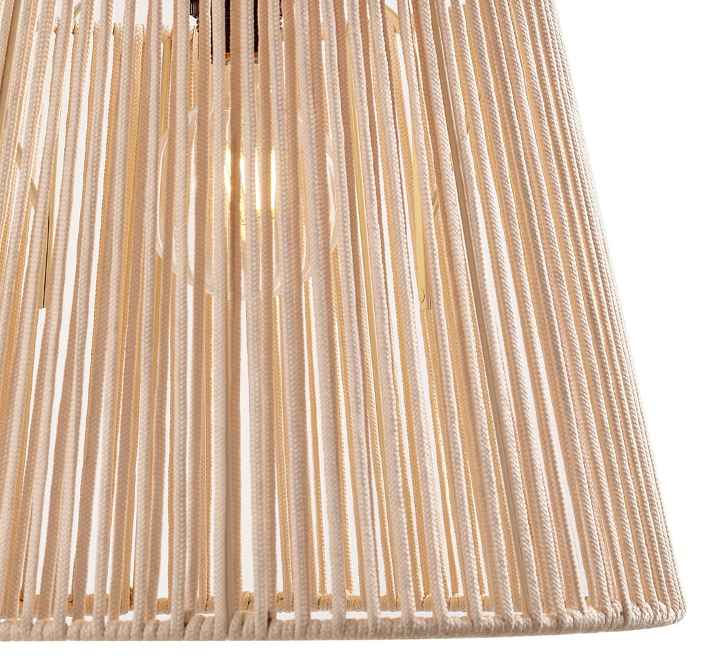 Zewnętrzna lampa wisząca czarna z beżowym abażurem ze sznura IP44 - Cava Jayla