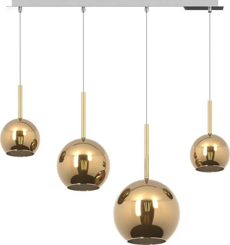 Nowoczesny, 4-punktowy żyrandol wiszący ze szkła w kolorze złotym - oprawka E27 maks. 60 W - chromowana rama 88 x 25 x 220 cm