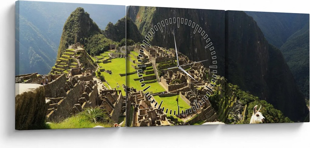 Obraz - Machu Picchu (z zegarem) (90x30 cm)