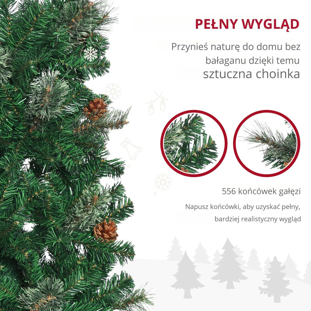 HOMCOM Sztuczna Choinka, Smukła, z Szyszkami, Ognioodporna, 54 x 195 cm, Zielona | Aosom PL