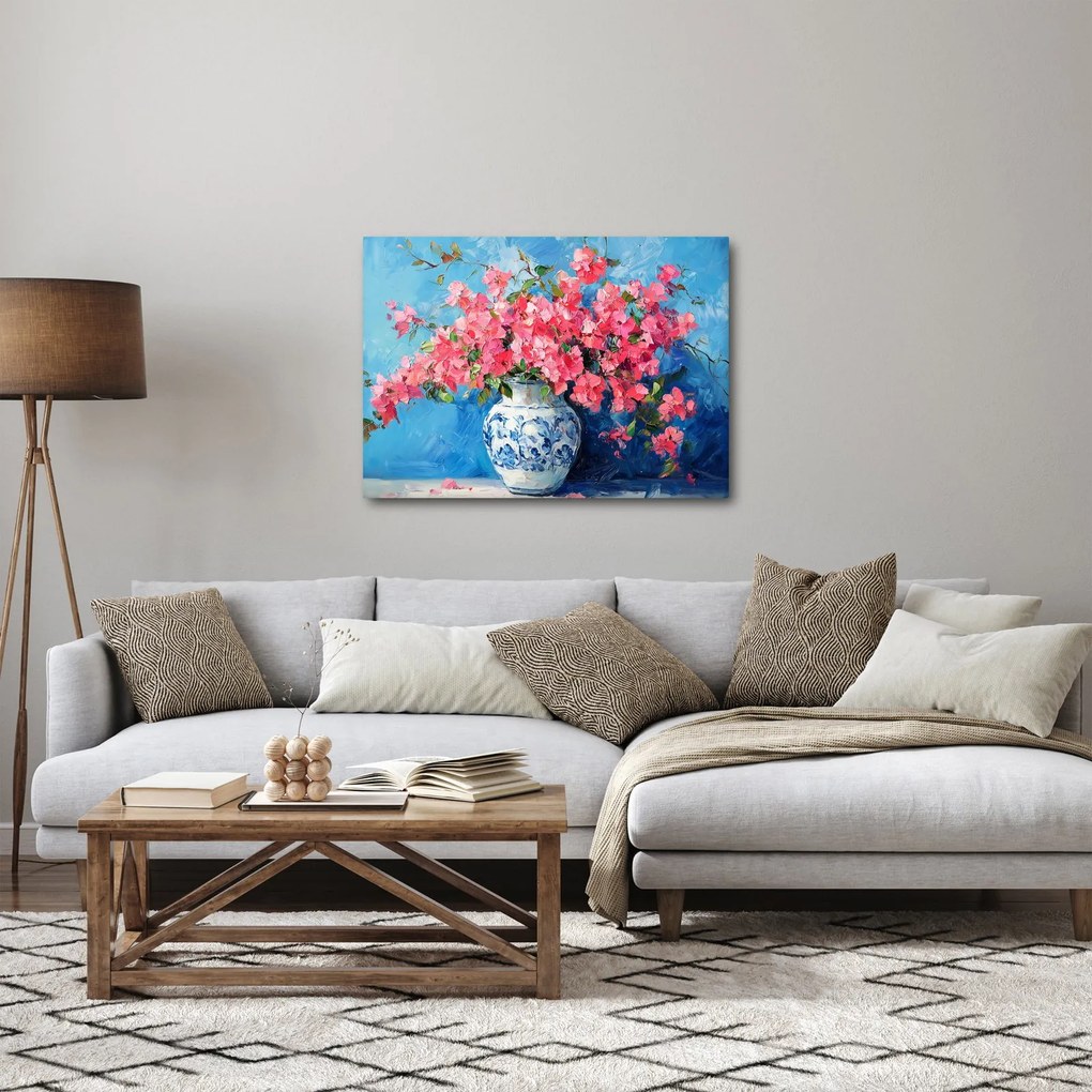 Obraz - Wazon z różowymi kwiatami (70x50 cm)