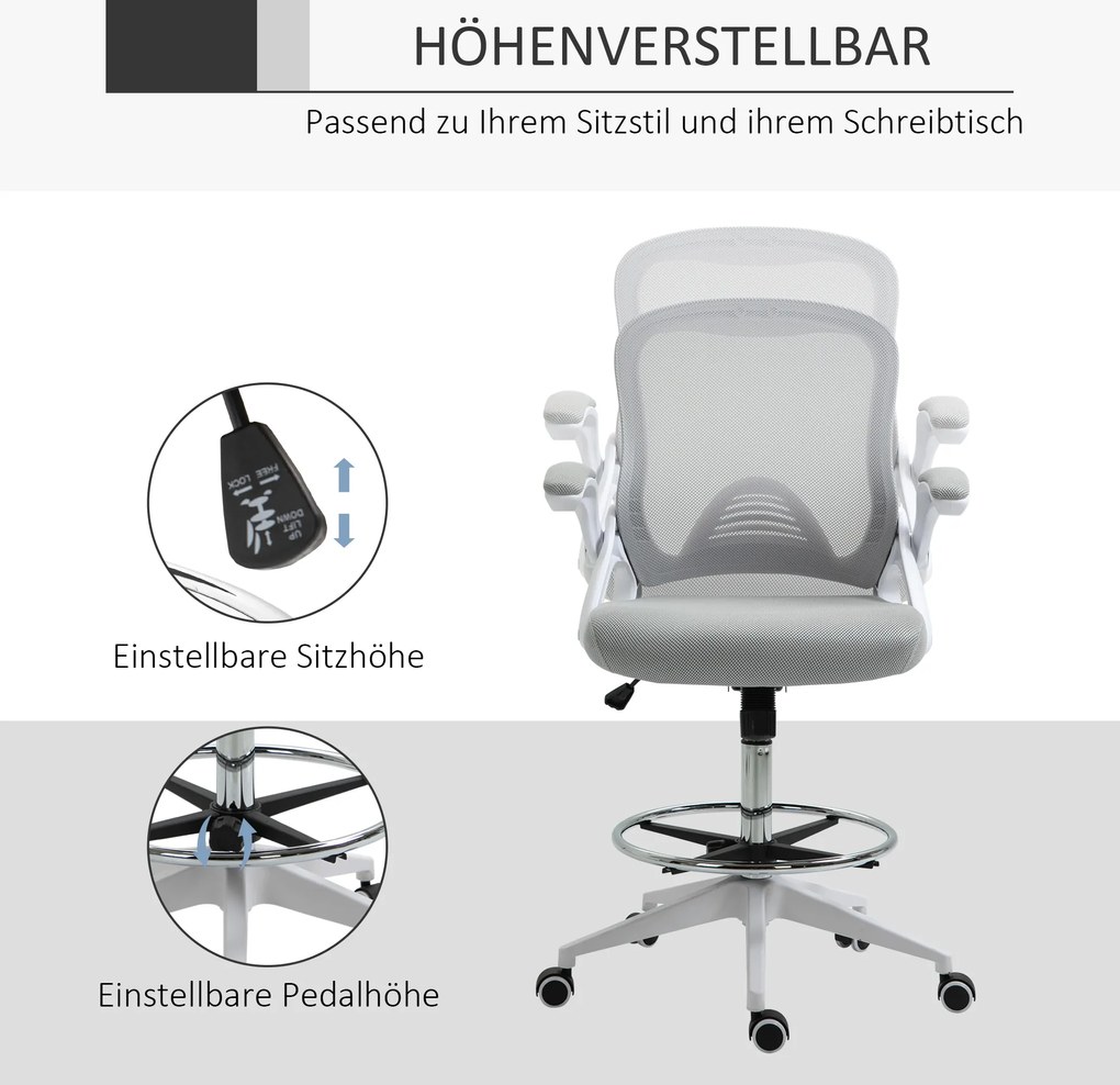 Fotel biurowy Vinsetto, krzesło biurowe, funkcja stania, z podnóżkiem, obrotowe siedzisko, stal, czarny, 64 x 60 x 106-126 cm