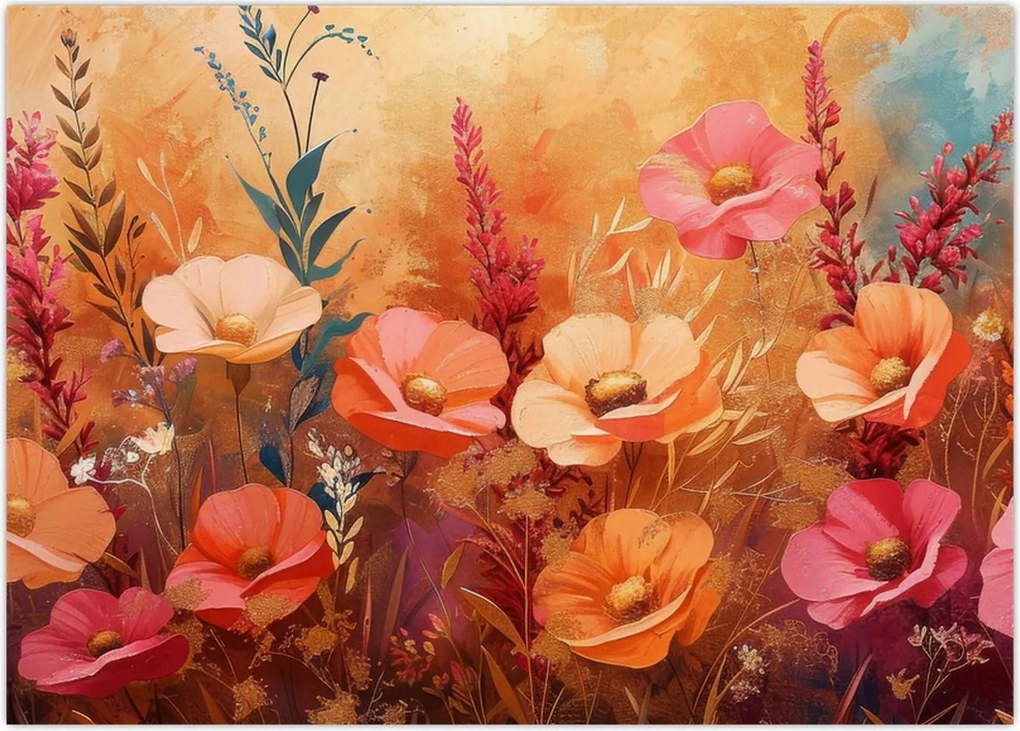 Obraz na szkle - Kwiaty łąkowe, malarstwo (70x50 cm)