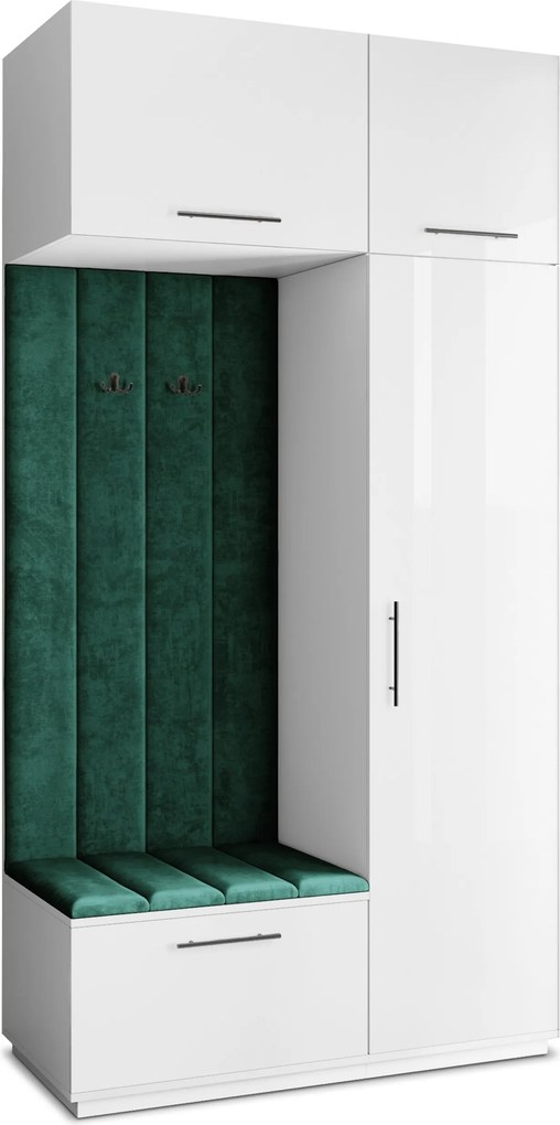 Masseno Garderoba REMA 120/240/60 cm Nowoczesna Szafa do Przedpokoju Biała, MONOLITH 37 (Butelkowa zieleń)