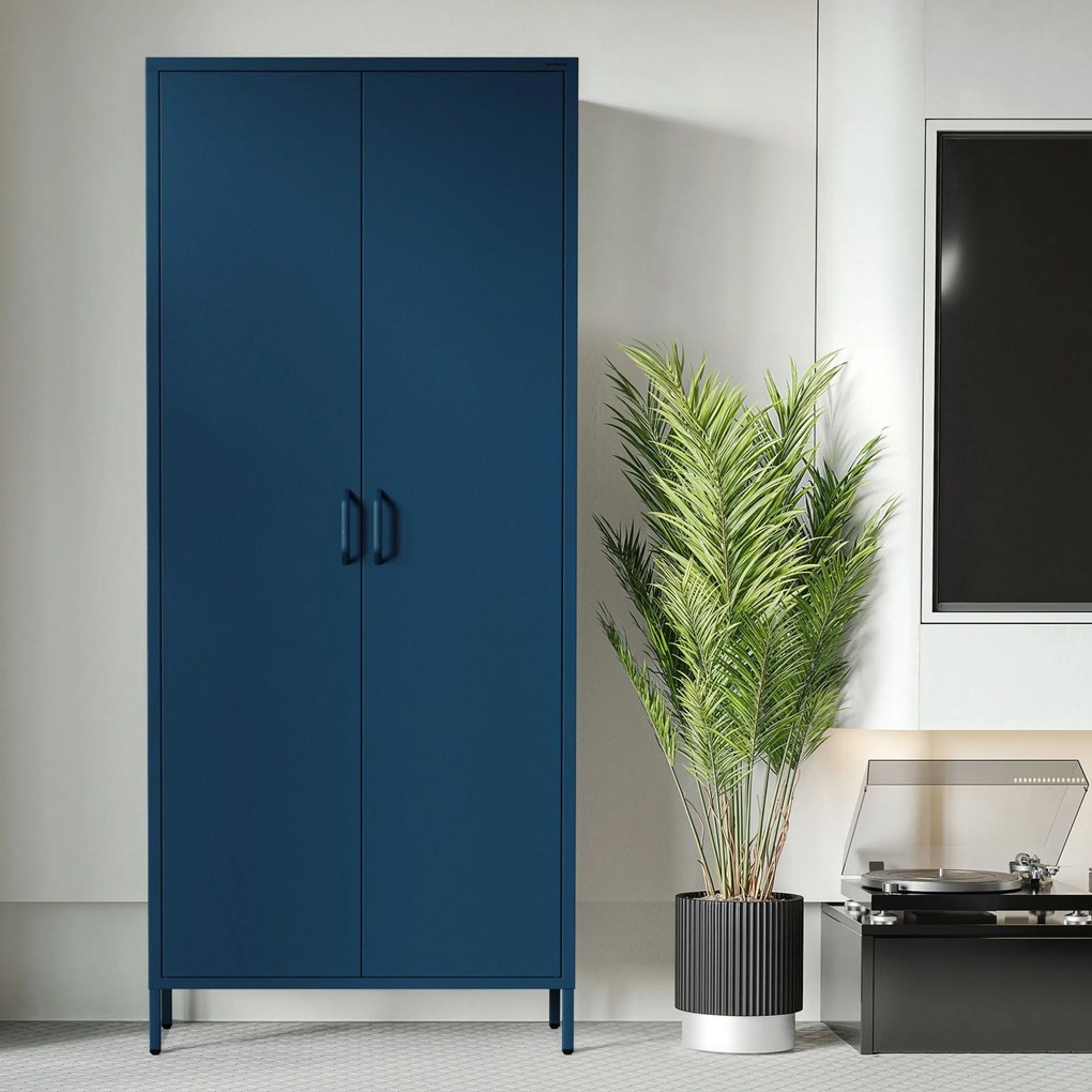 Szafa na ubrania metalowa granatowa: Modern FLAVIO, 800 x 1850 x 450 mm